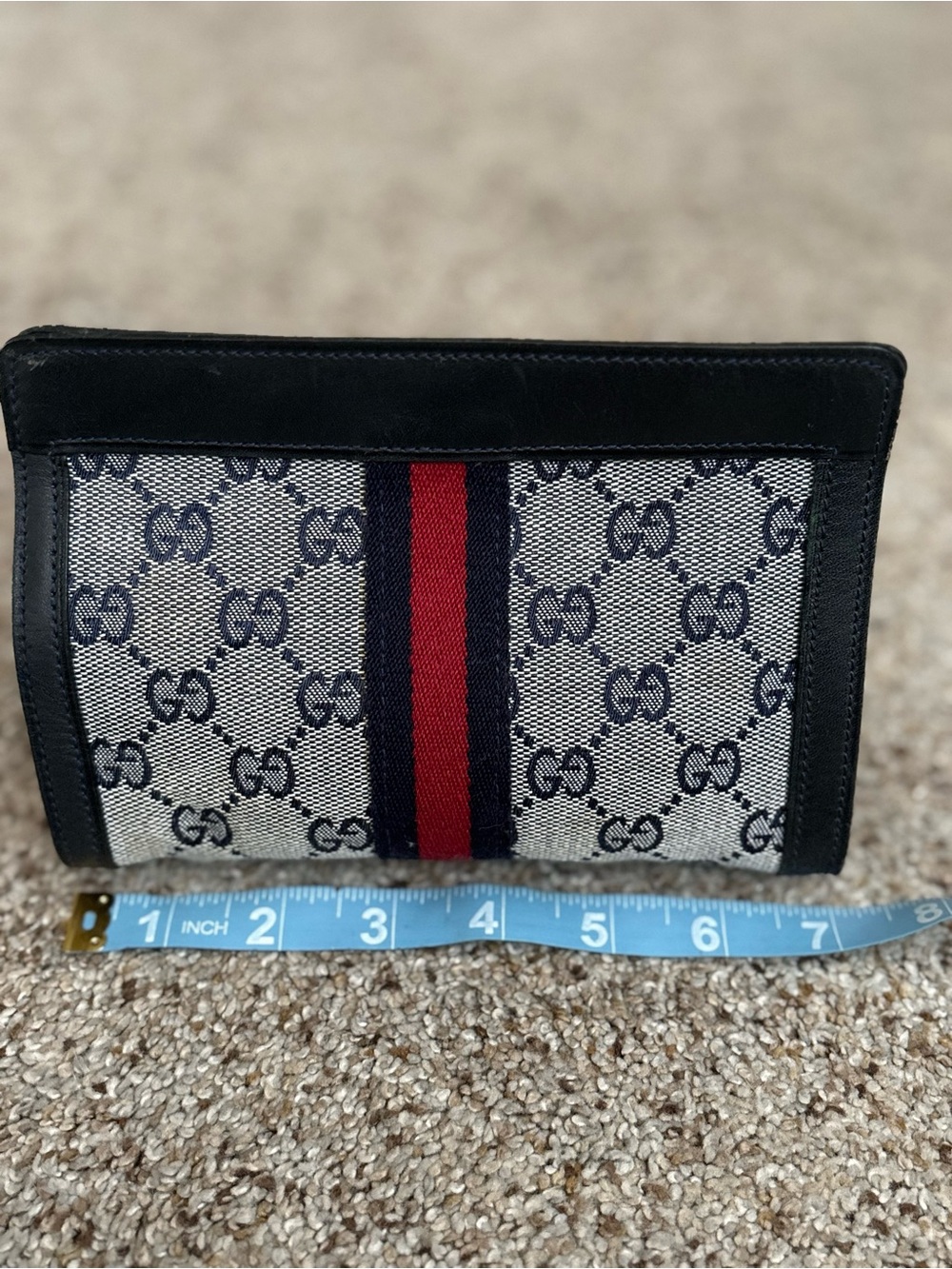 Vintage Gucci Canvas With Navy & Red Stripe Mini Clutch